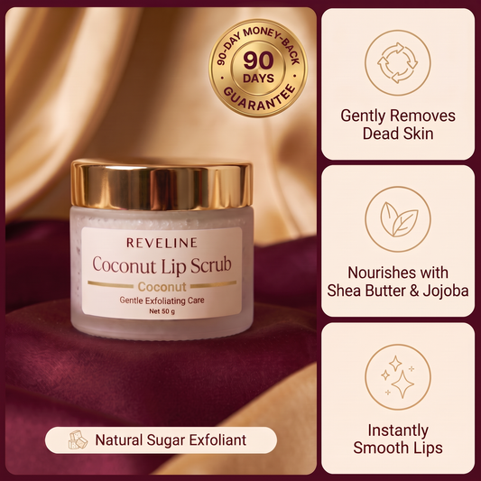 Reveline Coconut Lip Scrub — benefits and 90-day money-back guarantee